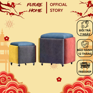 Ghế Rubik bọc nỉ xếp gọn 5 in 1 FUTURE HOME đôn ghế thông minh có bánh xe sáng tạo đa chức năng kích thước: 35cm và 45cm