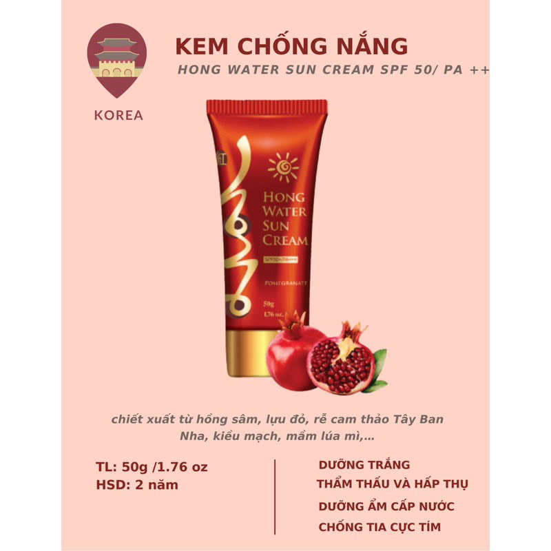 KEM CHỐNG NẮNG HỒNG SÂM LỰU ĐỎ SPF50 + PA++++
