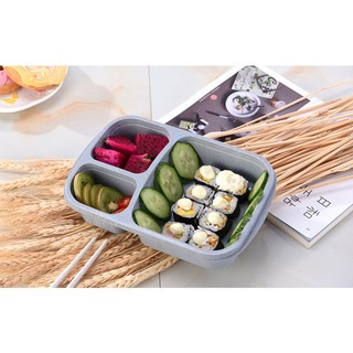 Hộp Cơm Khay Nhựa Lúa Mạch 3 Ngăn Bento