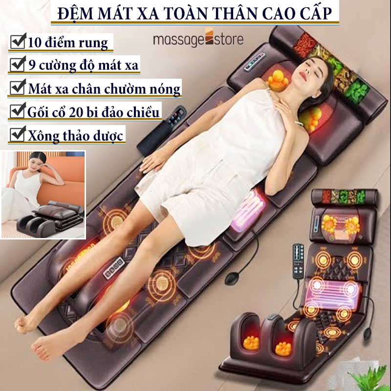 Đệm Massage Toàn Thân Cao Cấp Kèm Gối Thảo Mộc Và Mát Xa Chân - Thảm Mát Xa Toàn Thân, Nệm Massage 9 Cấp Độ, Đệm Mát Xa