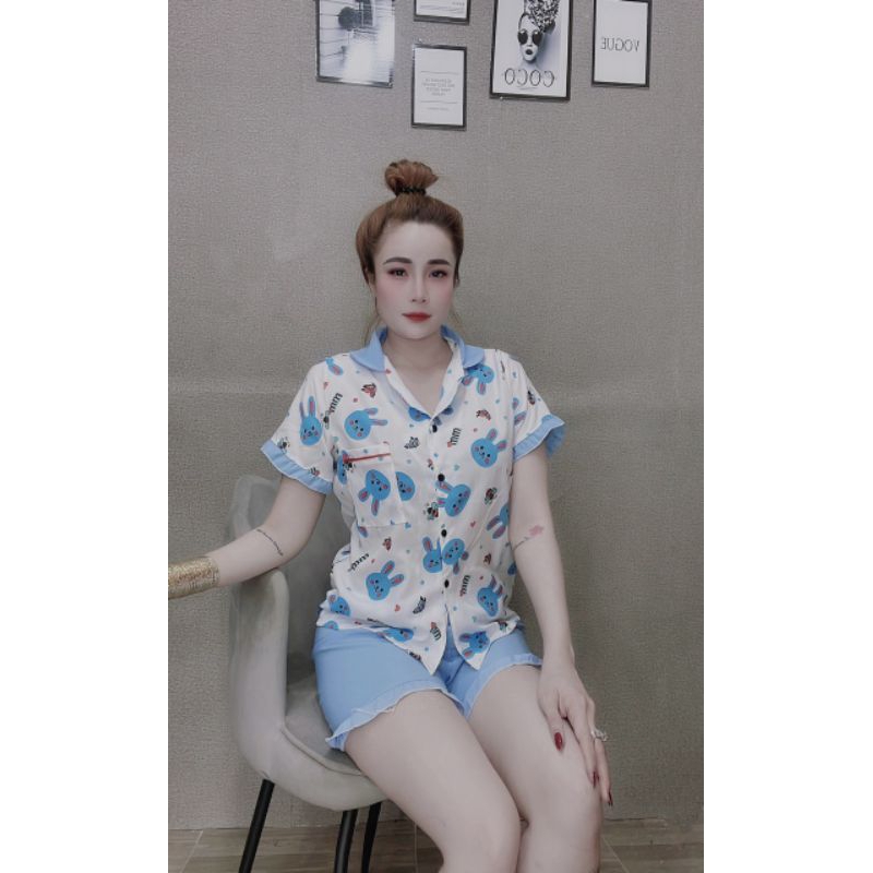 Set đùi áo cài nút phối túi áo mặc nhà kute, dễ thương chipchip90