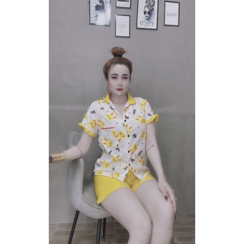 Set đùi áo cài nút phối túi áo mặc nhà kute, dễ thương chipchip90