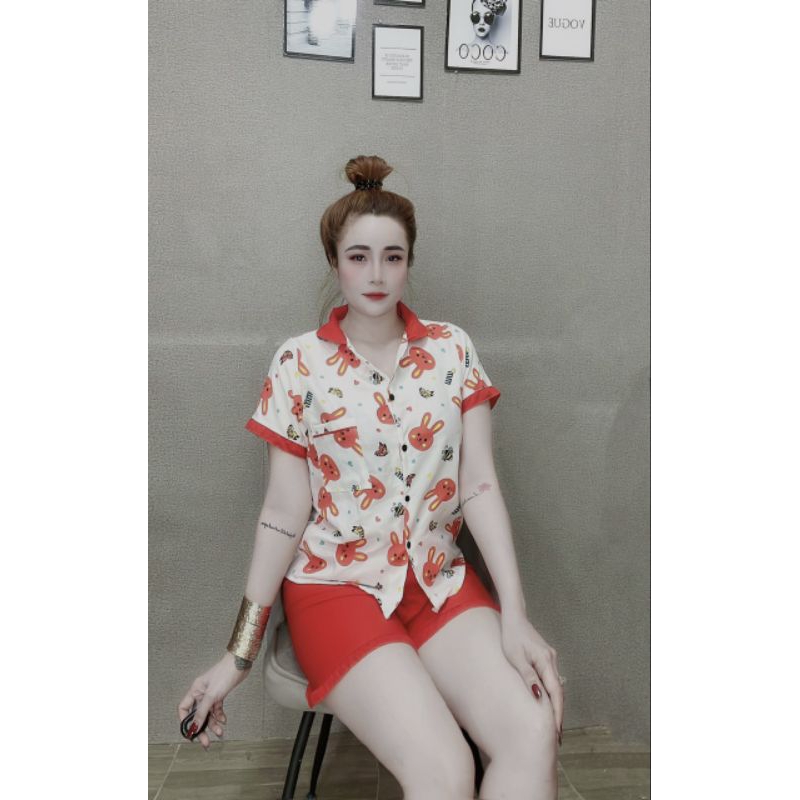 Set đùi áo cài nút phối túi áo mặc nhà kute, dễ thương chipchip90