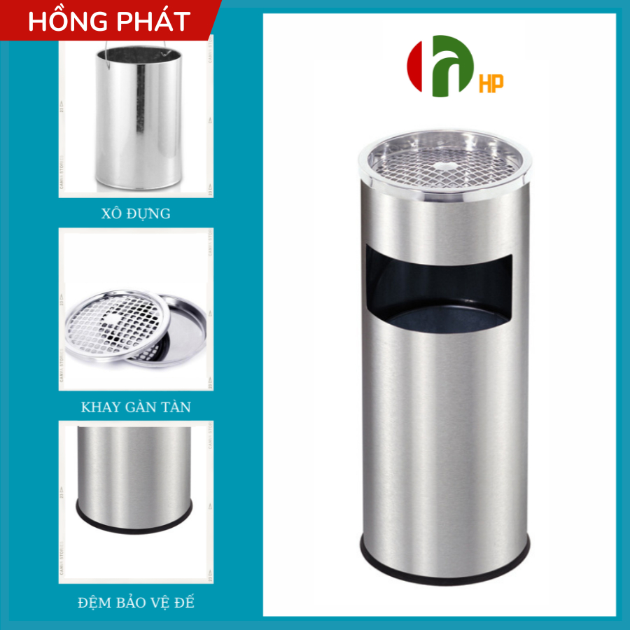 Thùng rác inox cao cấp, thùng rác có gạt tàn - VHP-YS-HPB40