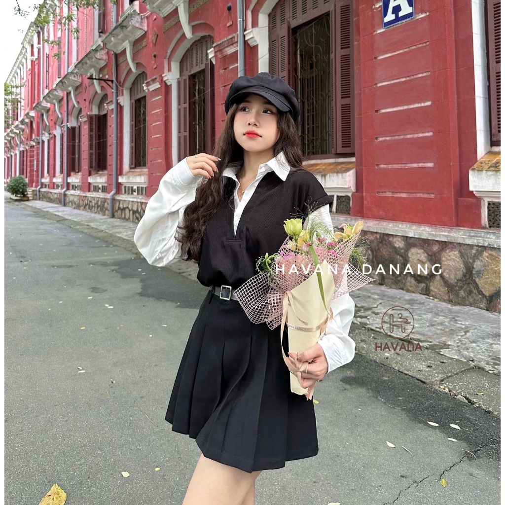 Áo sơ mi phối gile thun tăm phong cách nữ sinh HAVANA BE256