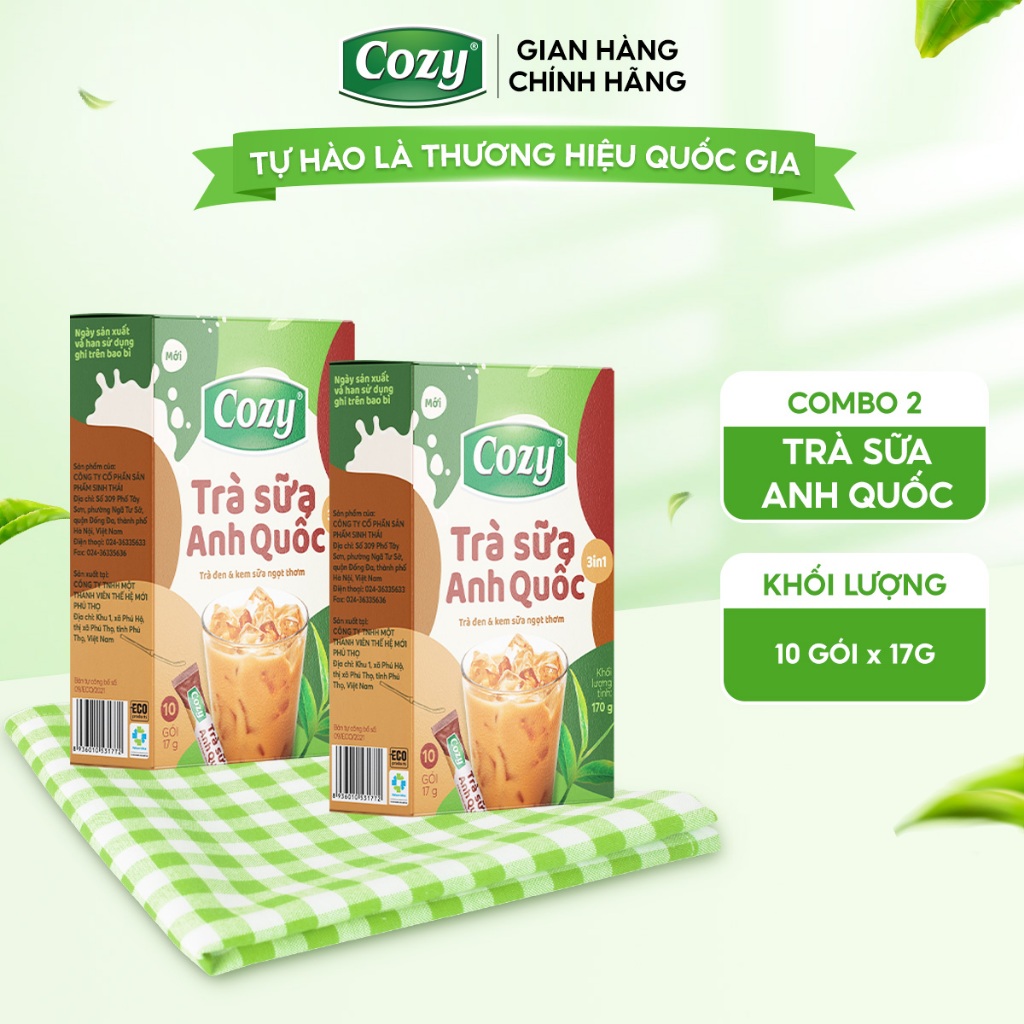 Combo 2 Hộp Trà Sữa Anh Quốc Hòa Tan 3in1 Cozy Vị Thanh Nhẹ Thơm Mát Giải Khát Cho Mùa Hè (2 Hộp x 10 gói x 17gr)