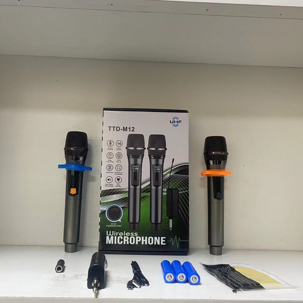 Mic hát karaoke, Micro không dây TTD - M12 cao cấp, chống hú, chống nhiễu, màn hình LCD - Mic hát dùng cho loa kéo âm li