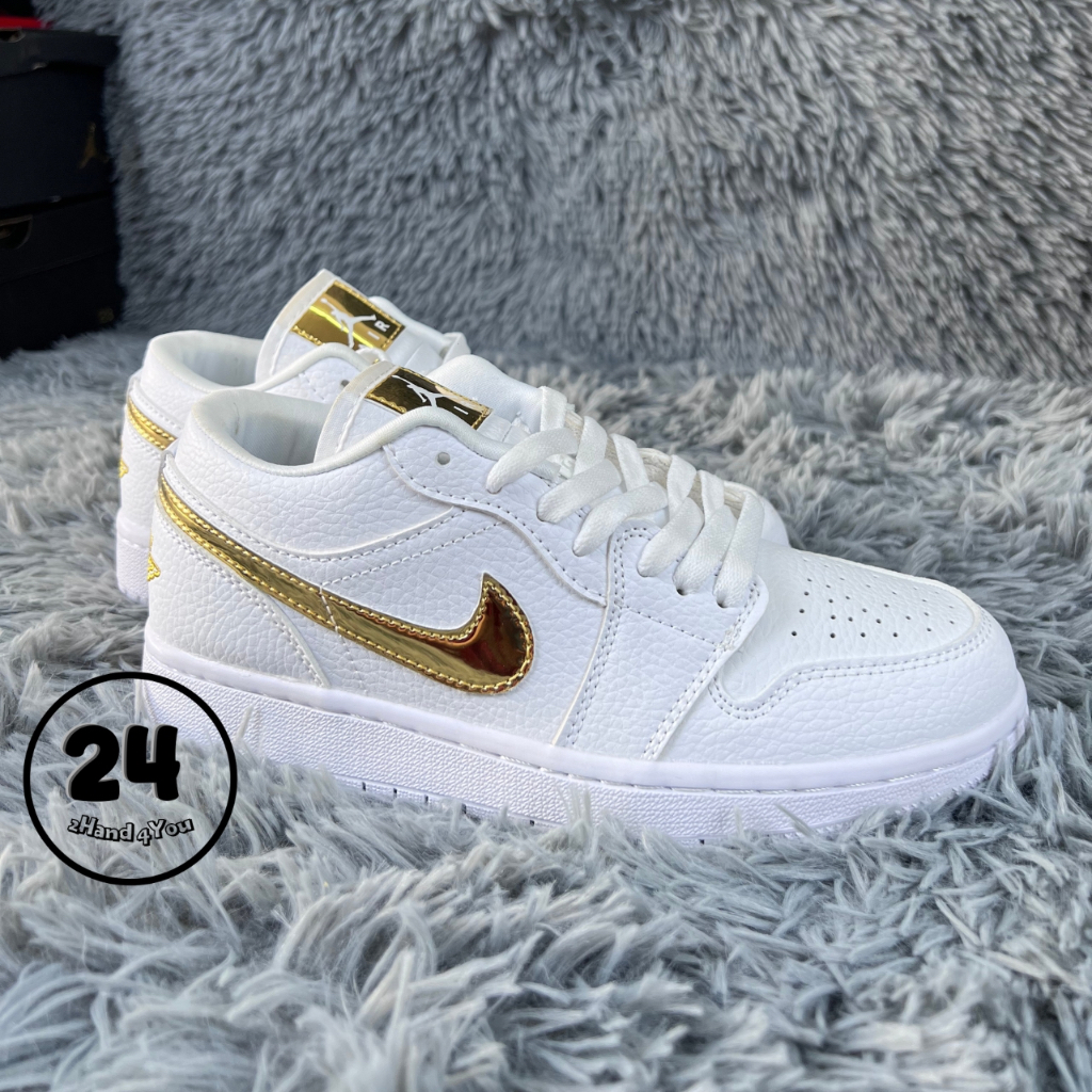 Giày 2HAND Air Jordan 1 Low White Metallic Gold NEW 98% cho nam nữ, Jordan 1 secondhand - 2Hand4you