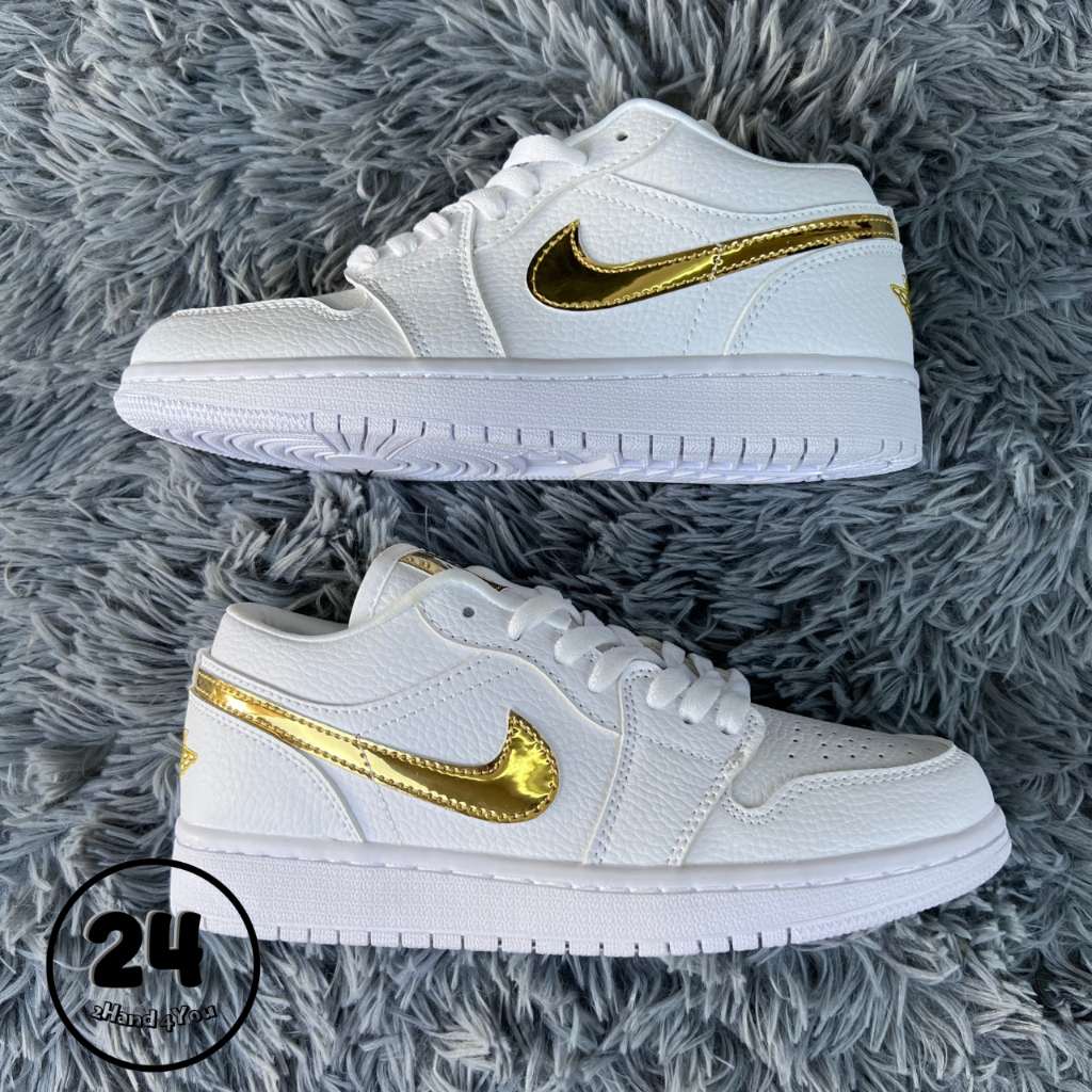 Giày 2HAND Air Jordan 1 Low White Metallic Gold NEW 98% cho nam nữ, Jordan 1 secondhand - 2Hand4you