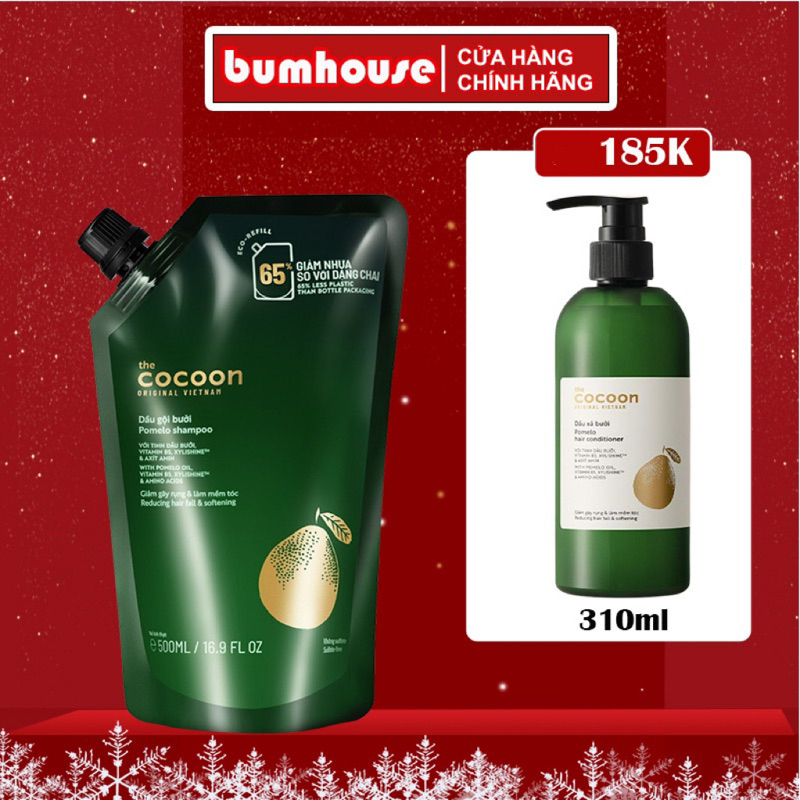 Combo Túi Dầu gội bưởi & xả bưởi Cocoon giúp giảm gãy rụng và làm mềm tóc