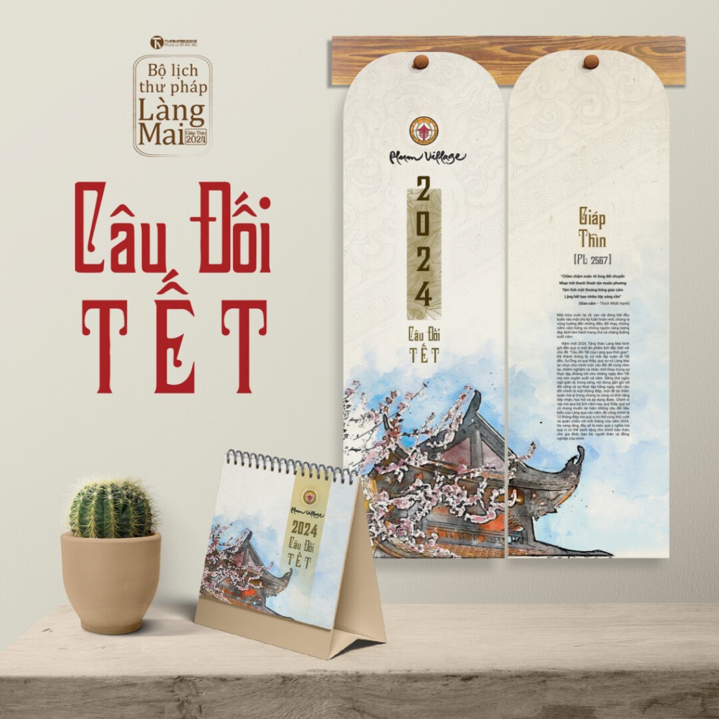 Lịch bàn 2024 - Bộ lịch thư pháp làng Mai - Câu đối tết - kích thước 18 x 18cm  - Thái Hà Books