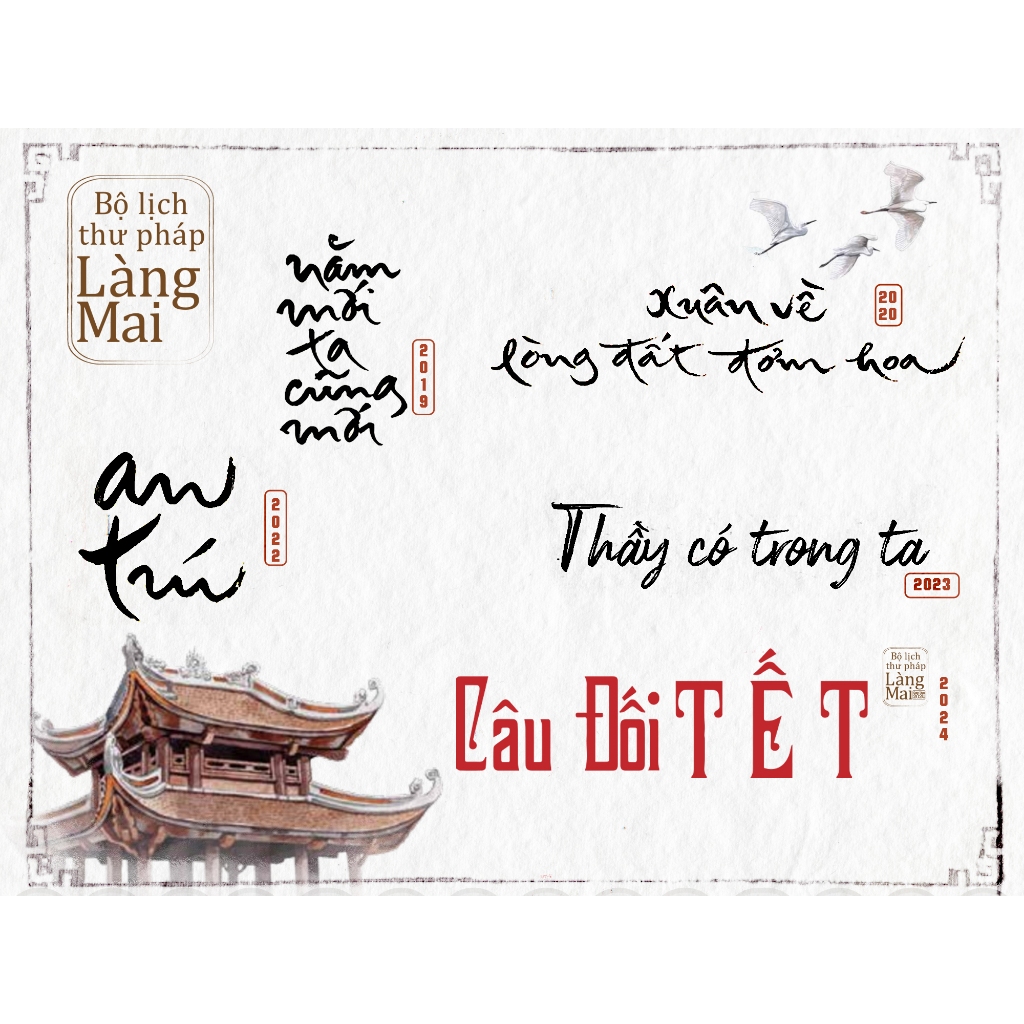 Lịch bàn 2024 - Bộ lịch thư pháp làng Mai - Câu đối tết - kích thước 18 x 18cm  - Thái Hà Books