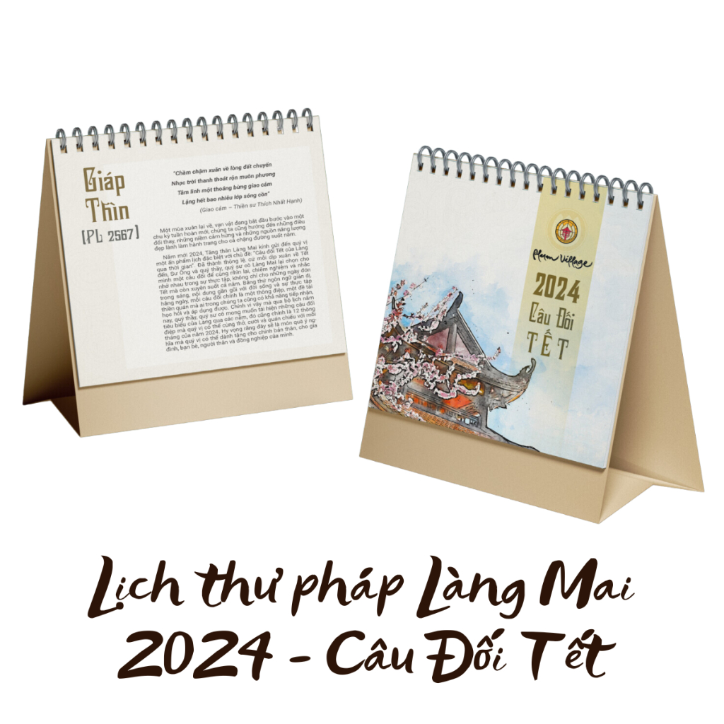 Lịch bàn 2024 - Bộ lịch thư pháp làng Mai - Câu đối tết - kích thước 18 x 18cm  - Thái Hà Books