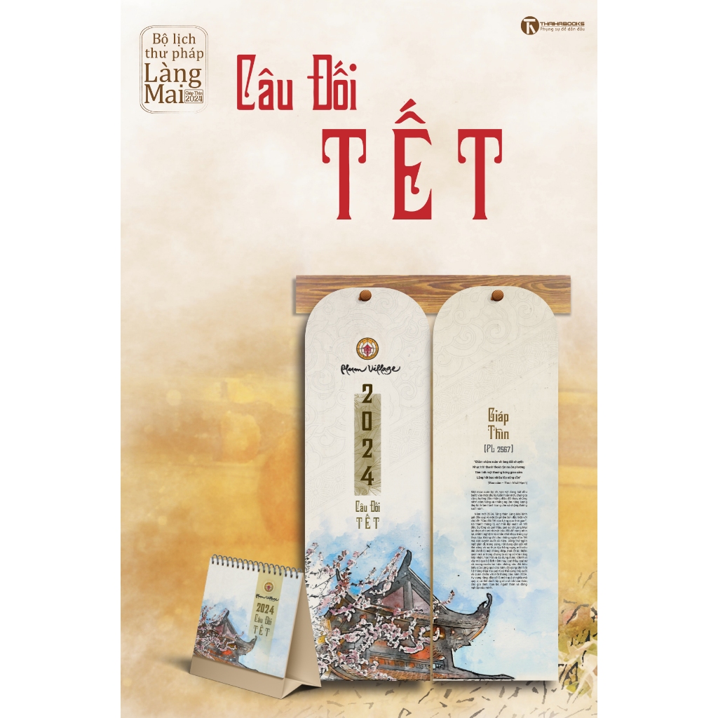 Lịch bàn 2024 - Bộ lịch thư pháp làng Mai - Câu đối tết - kích thước 18 x 18cm  - Thái Hà Books