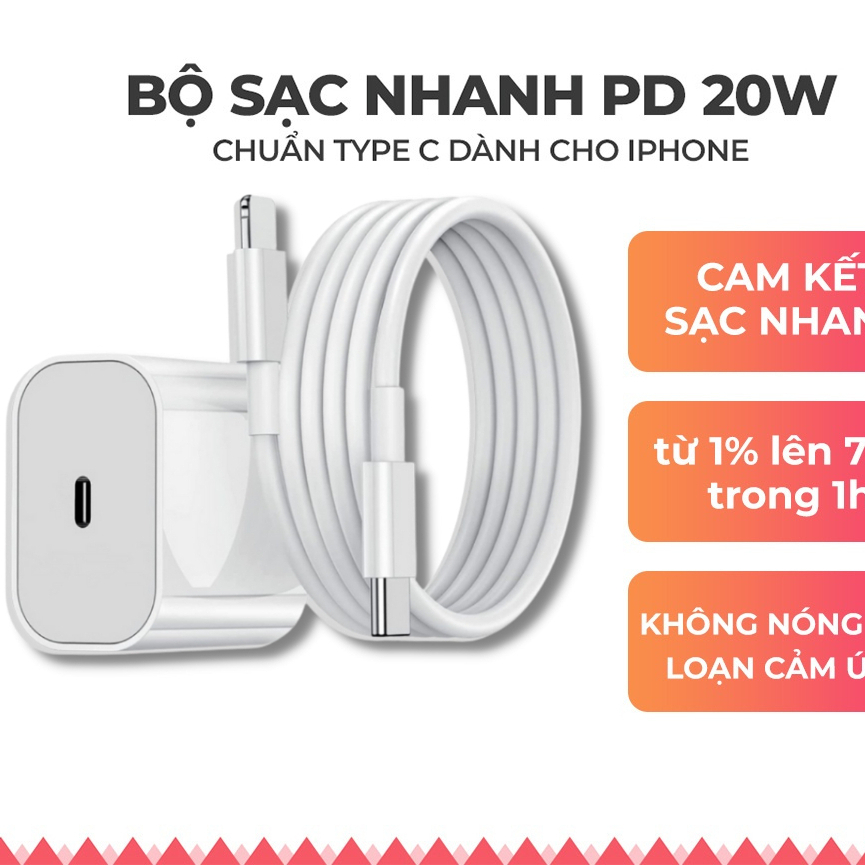 Sạc nhanh 20W Bản Cao Cấp Tích Hợp Chế Độ Sạc Thông Minh, Không Nóng Máy ,An Toàn Ổn Định Phù hợp lPhone8 X 11 12 13 14
