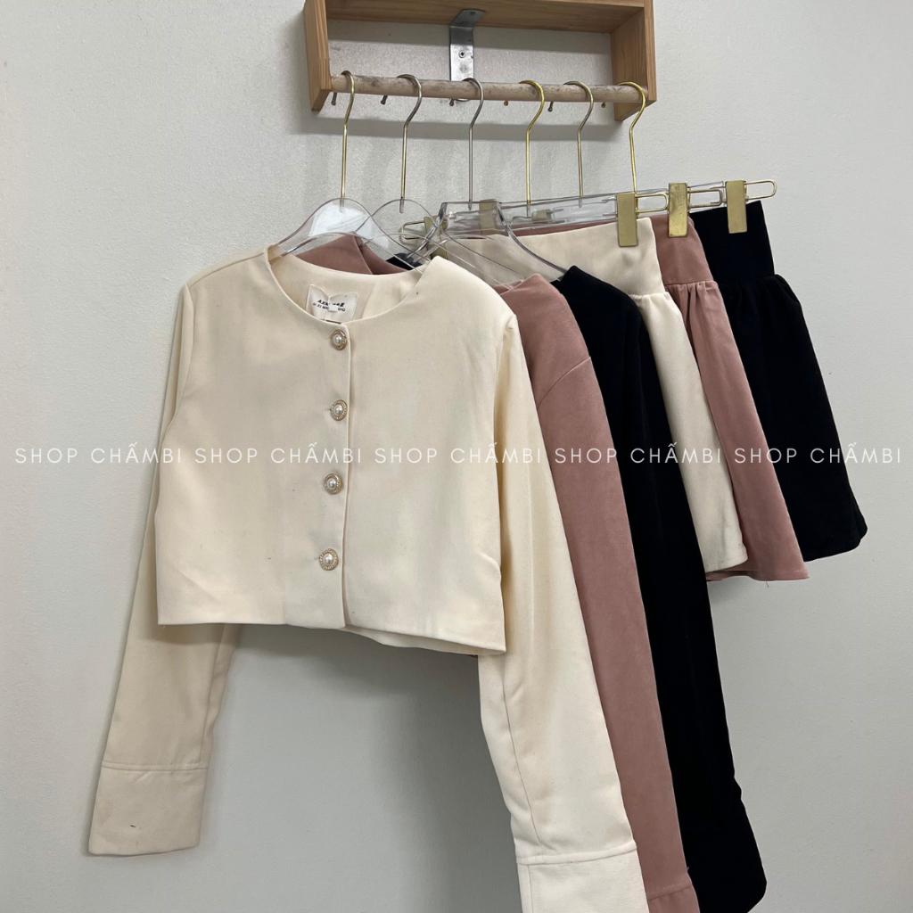 Set đồ nữ đi chơi S.170, Set áo croptop xắn tay kèm chân váy bồng xòe trẻ trung năng động - Shop Chấm Bi