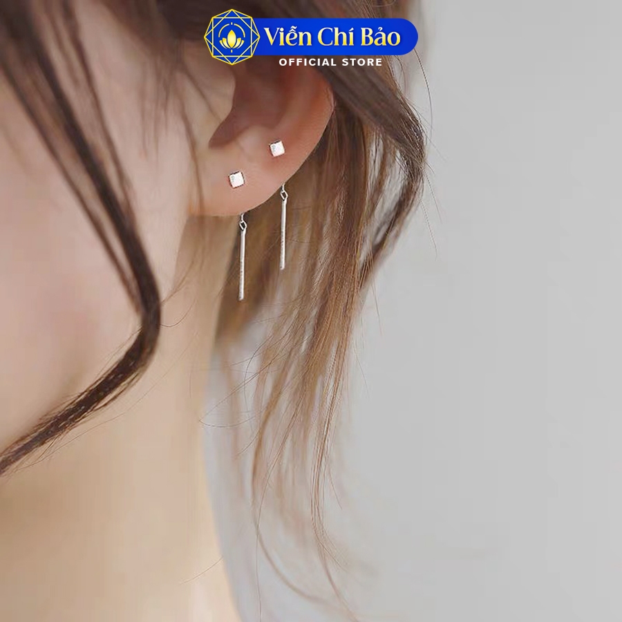 Bông tai bạc nữ Vuông dây xích dài chất liệu bạc 925 thời trang phụ kiện trang sức nữ Viễn Chí Bảo B400716x