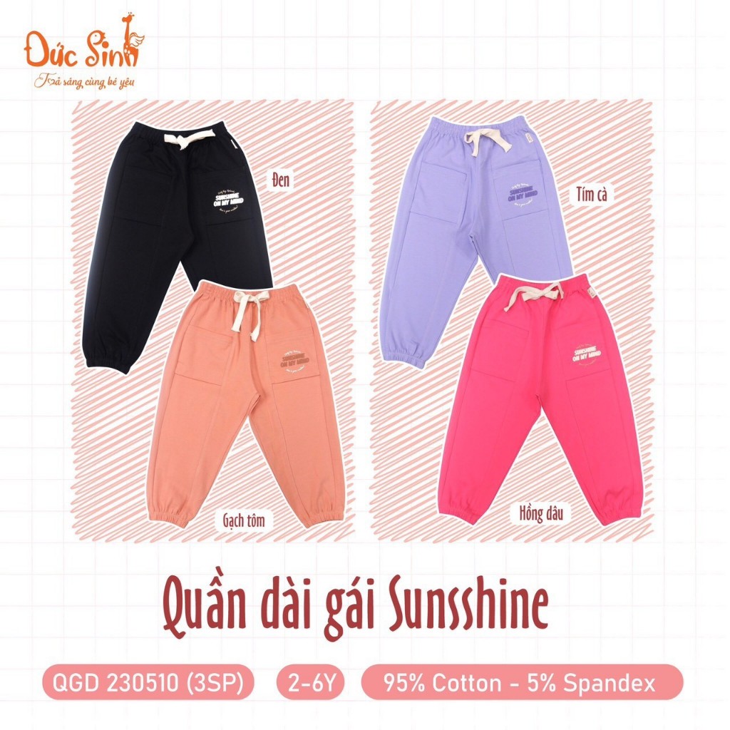 Đức Sinh_ Quần dài bo gấu thu đông mỏng cho bé gái chất cotton mềm, mịn thoáng khí