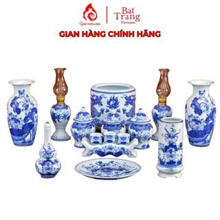  Bộ đồ thờ Bát Tràng đầy đủ Gốm Thiên Long 236995 đồ thờ men lam cổ gốm sứ Bát Tràng chính hãng 