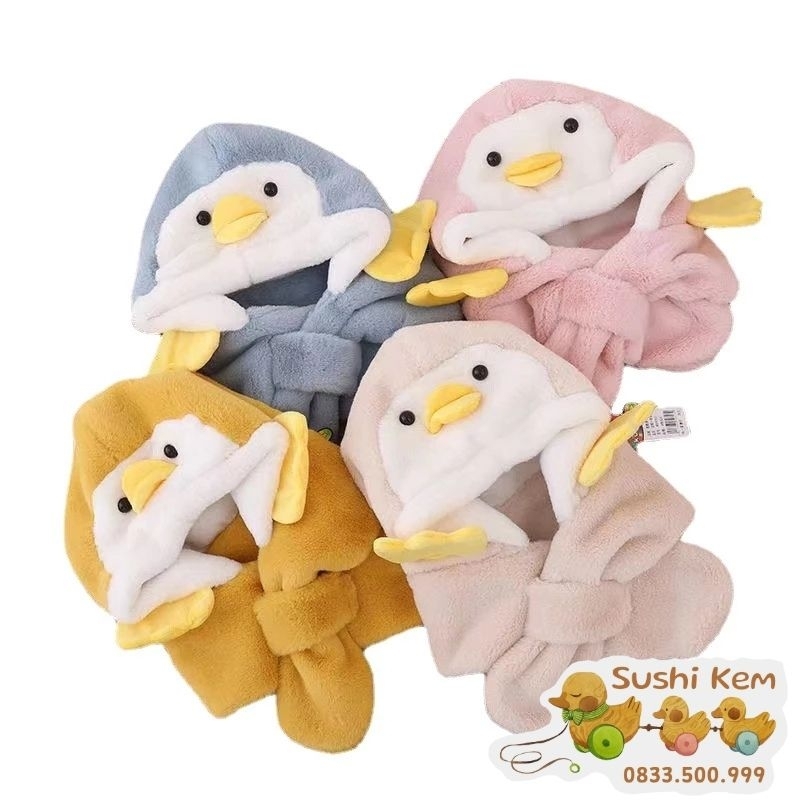 Mũ lông xù liền khăn cho bé