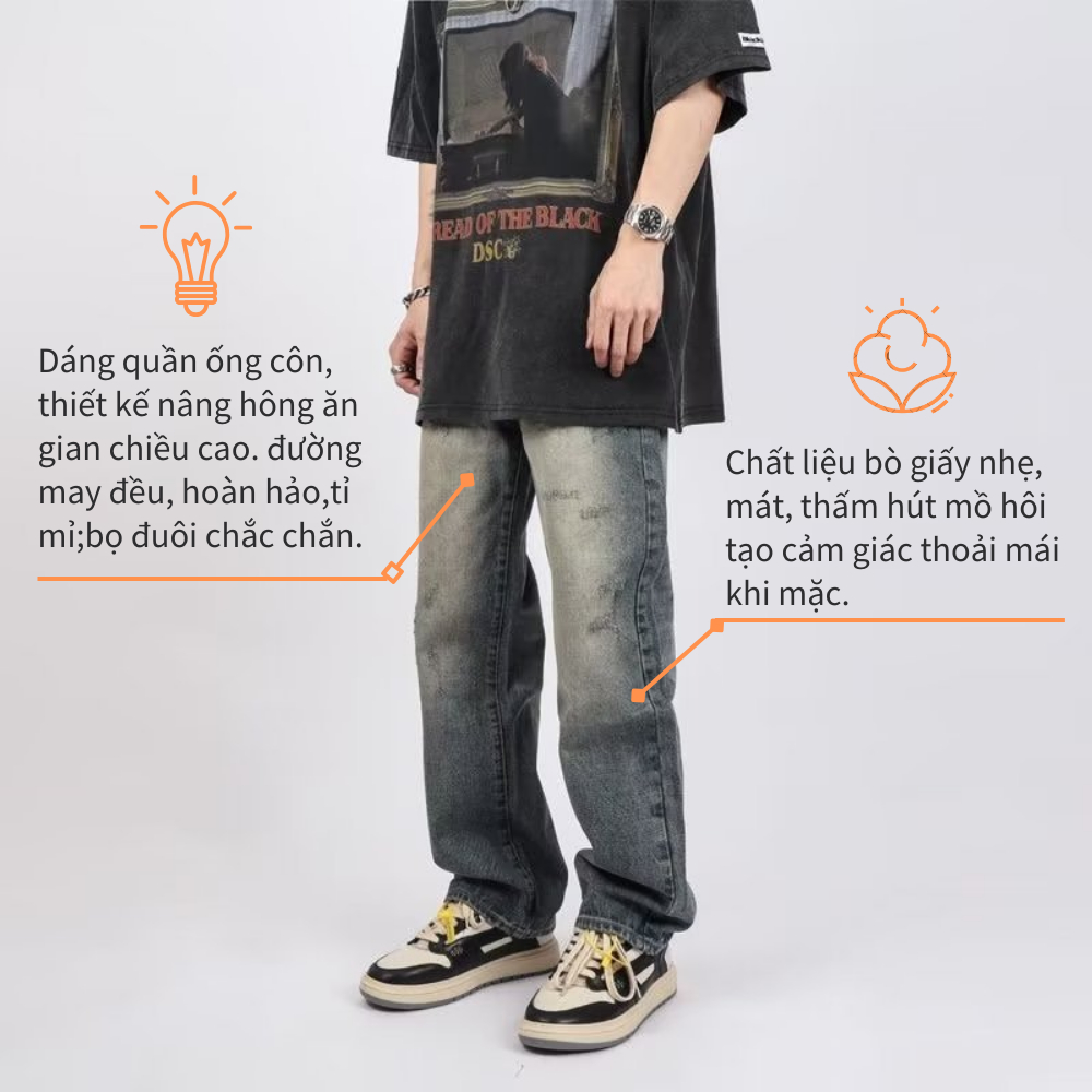 BELLKEN Quần jean ống rộng nam CẠP CAO ,quần bò nam ống rộng baggy jean dáng xuông Phông Cách Hàn Quốc