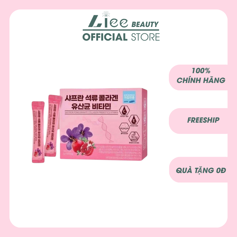 Collagen Lựu Đỏ Nhụy Hoa Nghệ Tây  Hàn Quốc 30 Gói Chính Hãng