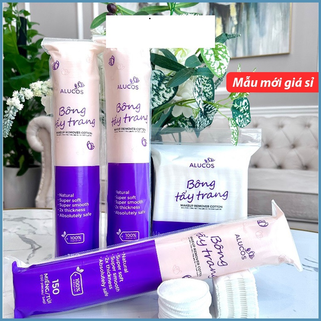 Bông tẩy trang 150/222 miếng tròn/vuông Alucos siêu dày mịn