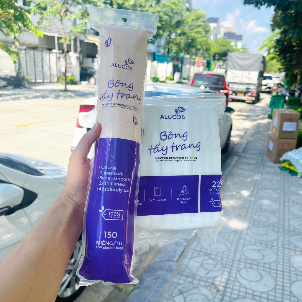 Bông tẩy trang 150/222 miếng tròn/vuông Alucos siêu dày mịn