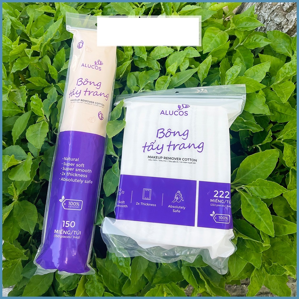 Bông tẩy trang 150/222 miếng tròn/vuông Alucos siêu dày mịn