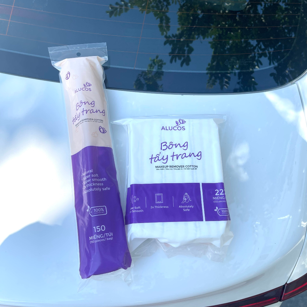 Bông tẩy trang 150/222 miếng tròn/vuông Alucos siêu dày mịn