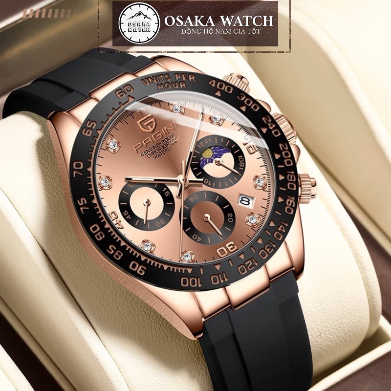 Đồng Hồ Nam PAGINI Daytona PA5599 Dây Cao Su Chạy Full 6 Kim Đính Đá Fullbox Chính Hãng