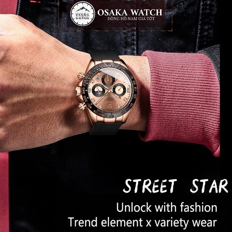 Đồng Hồ Nam PAGINI Daytona PA5599 Dây Cao Su Chạy Full 6 Kim Đính Đá Fullbox Chính Hãng