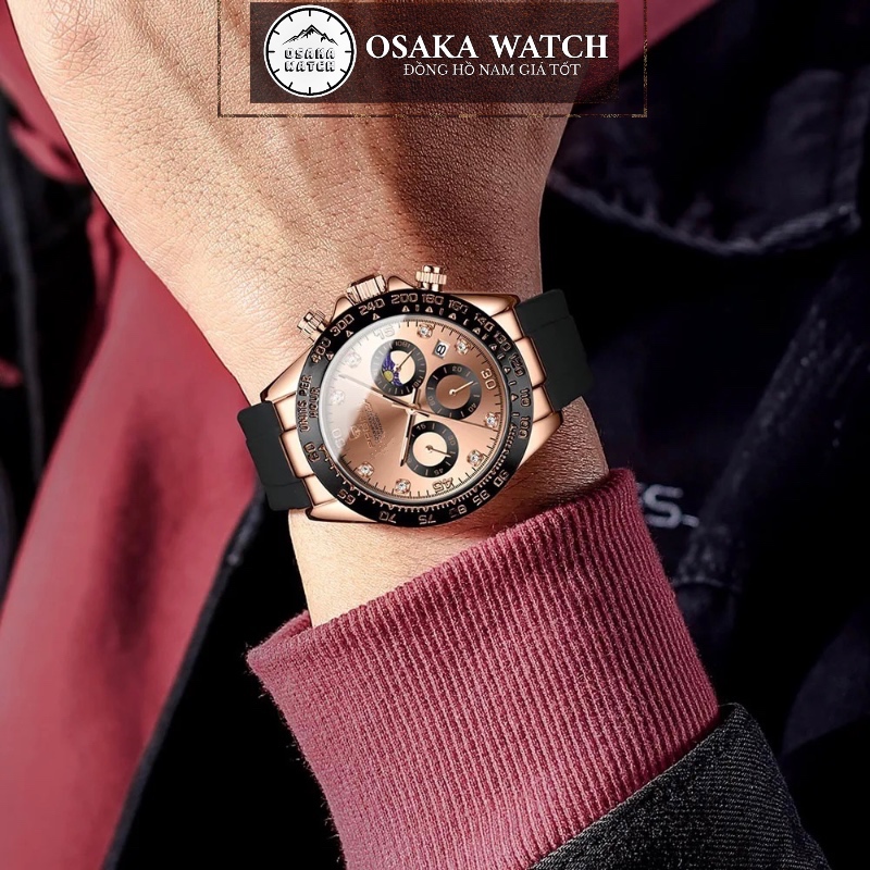 Đồng Hồ Nam PAGINI Daytona PA5599 Dây Cao Su Chạy Full 6 Kim Đính Đá Fullbox Chính Hãng