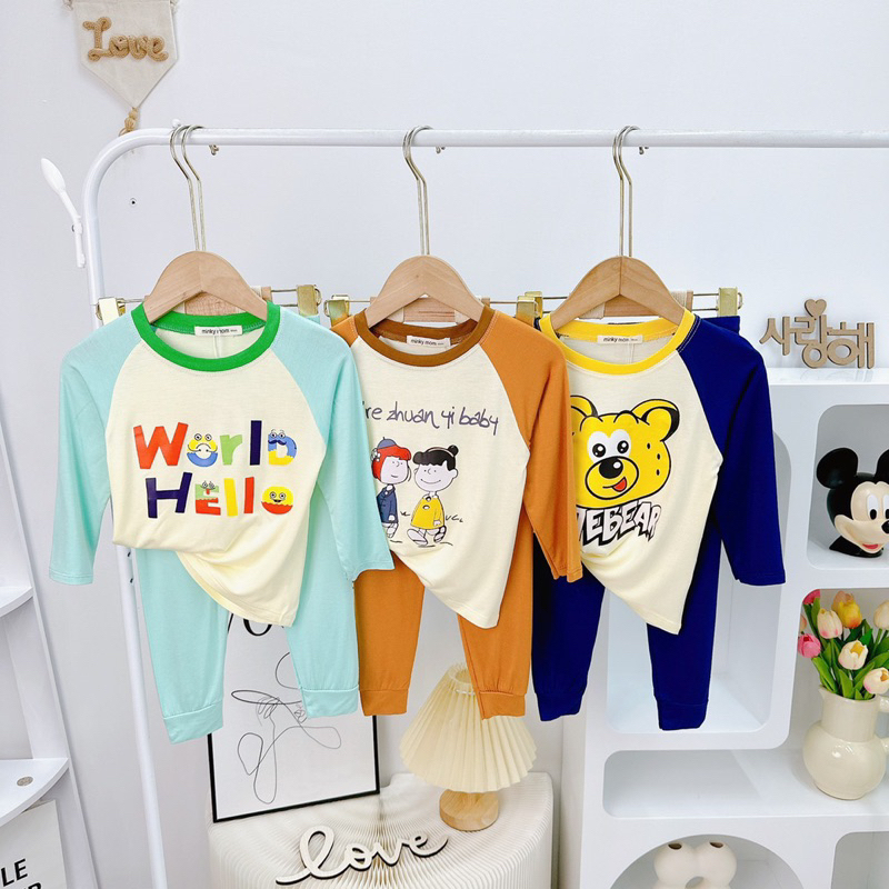 Bộ dài thun lạnh Minky mom bé trai, bé gái 6-14kg
