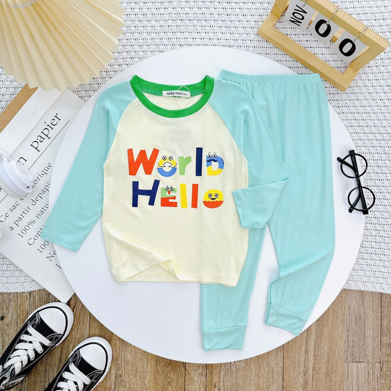 Bộ dài thun lạnh Minky mom bé trai, bé gái 6-14kg