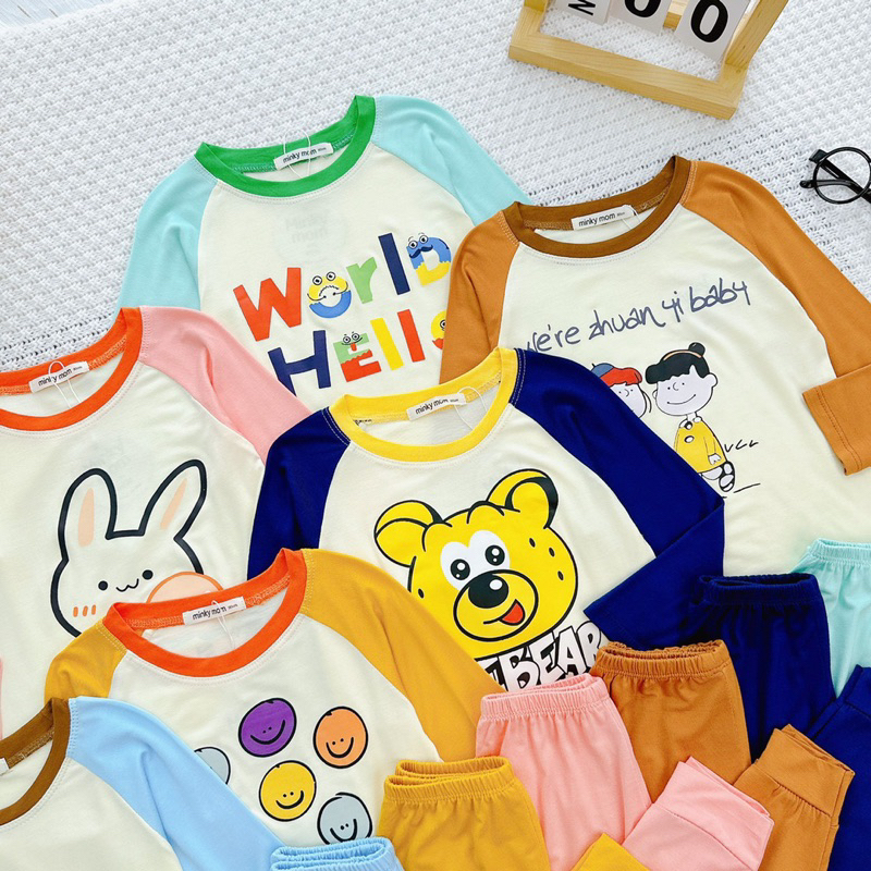 Bộ dài thun lạnh Minky mom bé trai, bé gái 6-14kg
