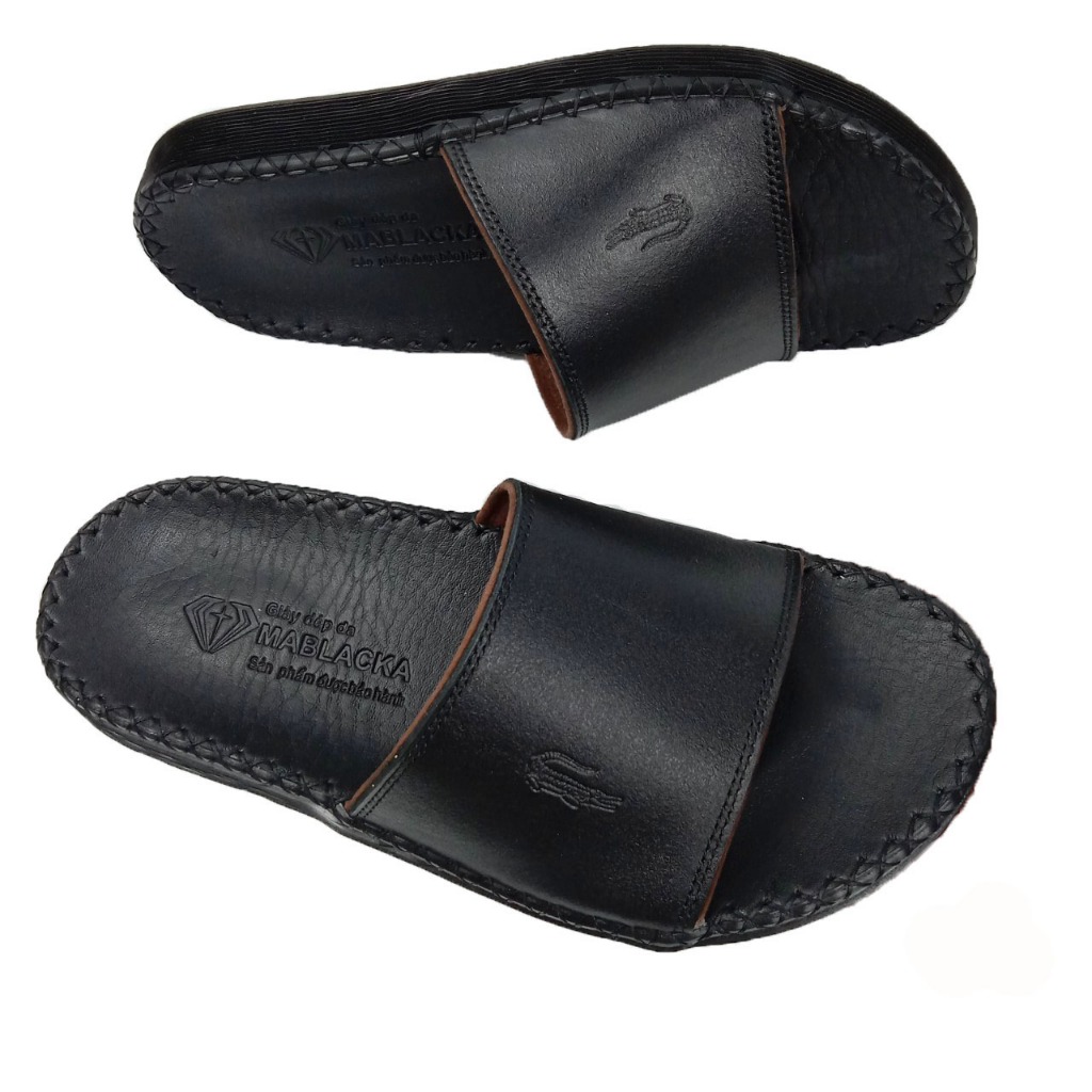 Dép da nam quai ngang da bò đế khâu thời trang nam tính H74