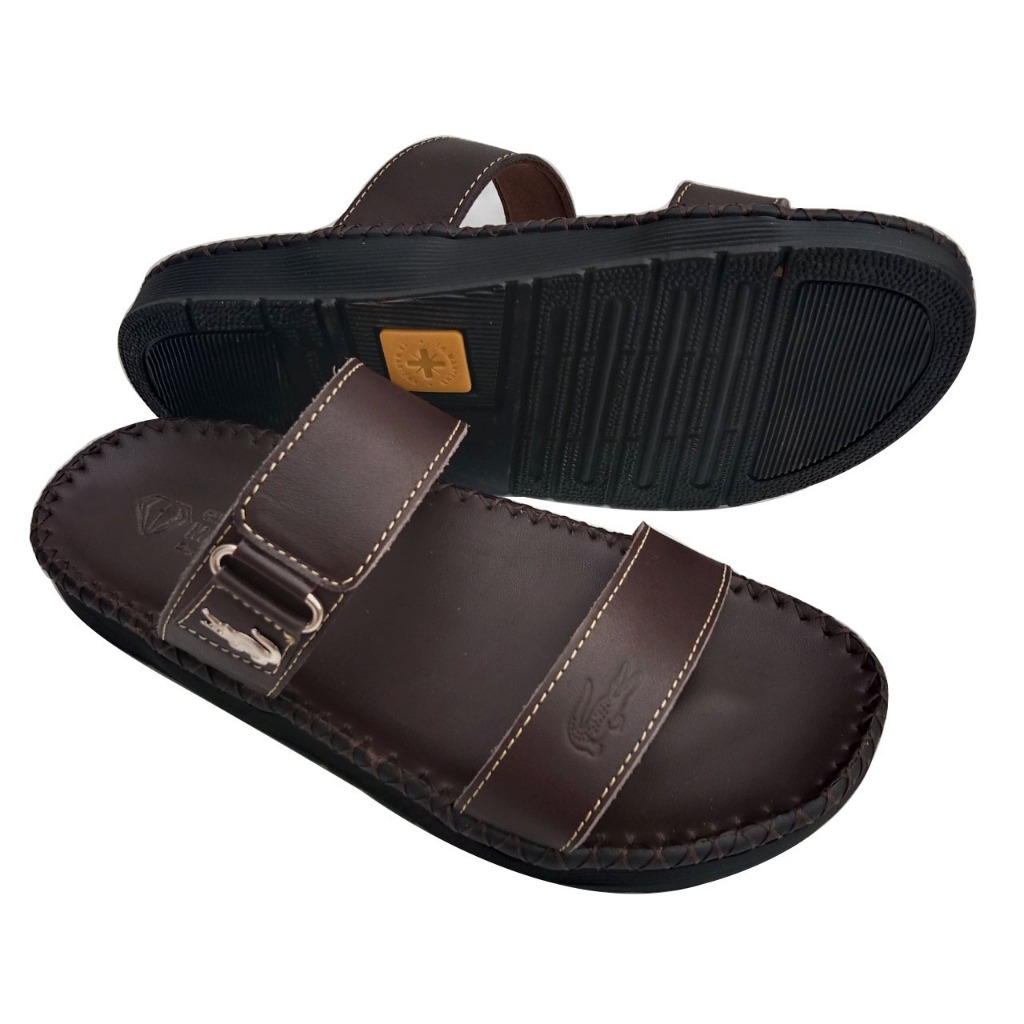 Dép nam thời trang H76 quai ngang da bò cao cấp màu đen thanh lịch đế khâu chắc chắn,giá tốt