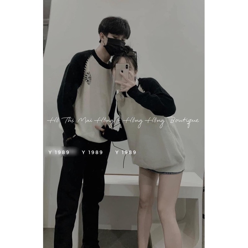 ❤✨❌ Áo nỉ thân xám phối tay đen in hình ngực