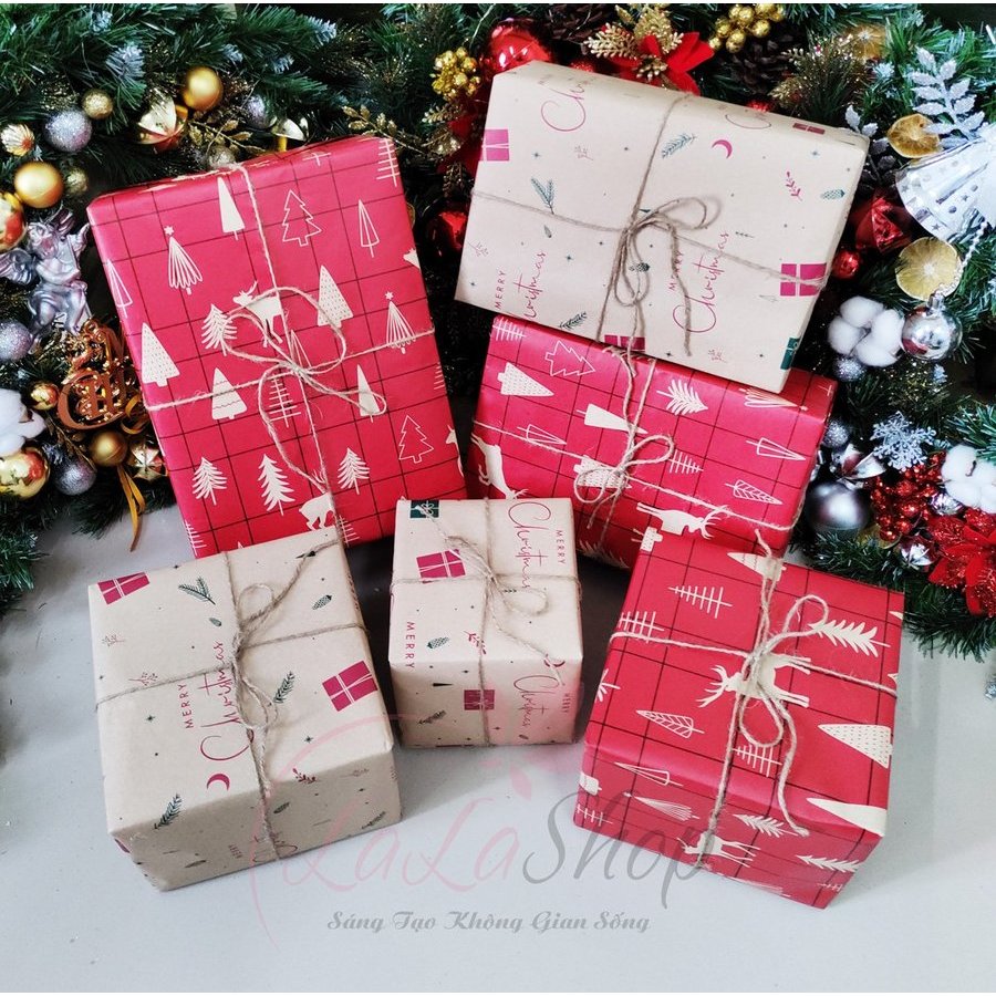 Set 3, 5 và 6 hộp quà Noel đủ kích thước, nhiều màu trang trí cây thông - Phụ kiện trang trí cây thông LaLa