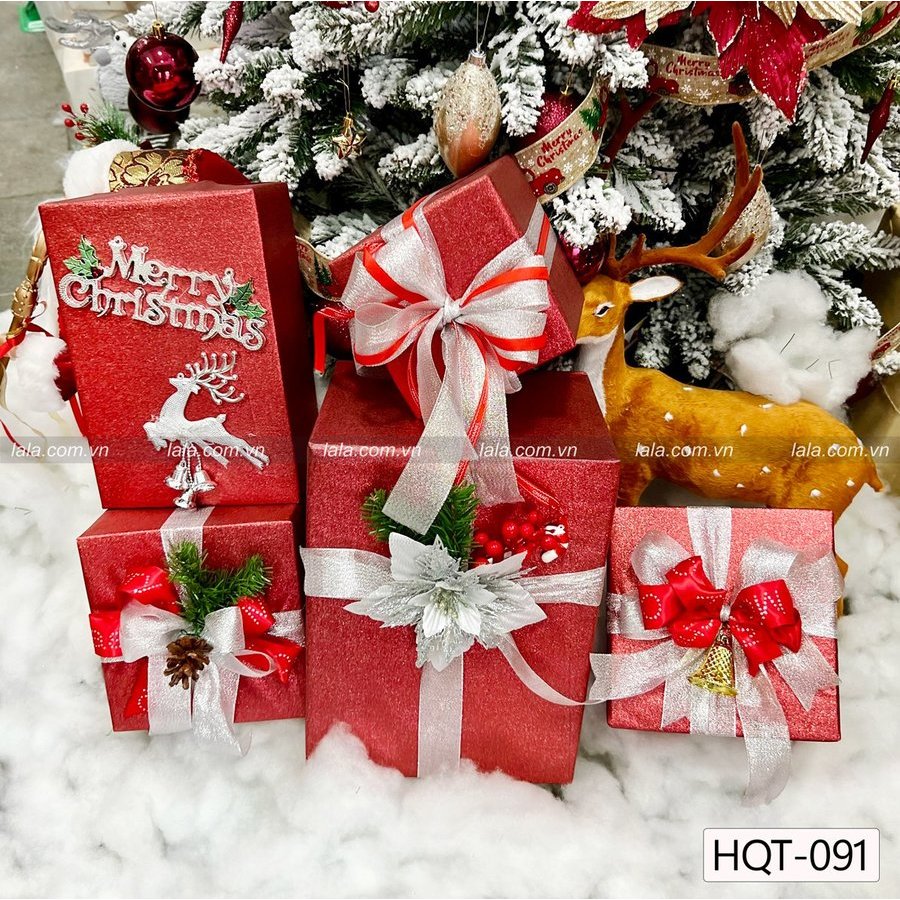 Set 3, 5 và 6 hộp quà Noel đủ kích thước, nhiều màu trang trí cây thông - Phụ kiện trang trí cây thông LaLa