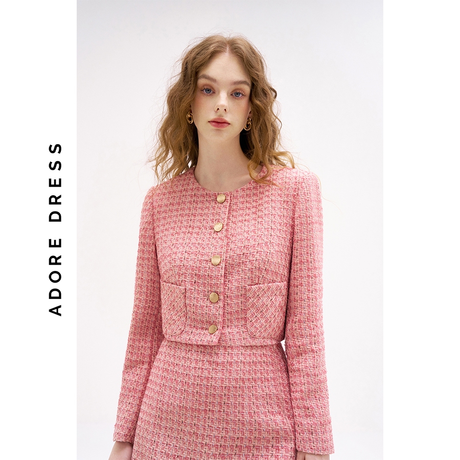Chân váy Mini skirts tweed gẩy sợi nổi hồng san hô 312SK11181 ADORE DRESS