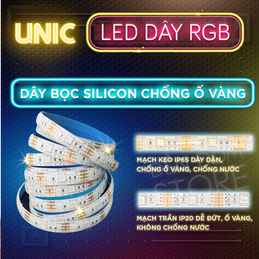 Đèn Led Trang Trí Phòng Ngủ, Bàn Làm Việc UNIC 5M RBG 16 Triệu Màu, Điều Khiển App Và Remote, Đèn Nháy Theo Nhạc LE01