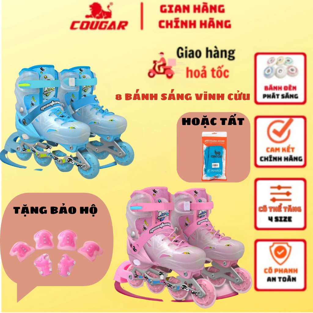 [Tặng bảo vệ ]Giày Patin Trẻ Em COUGAR Baby , Giày Trượt Patin Form Nhựa Cao Cấp, Tặng Kèm Phụ Kiện Cao Cấp