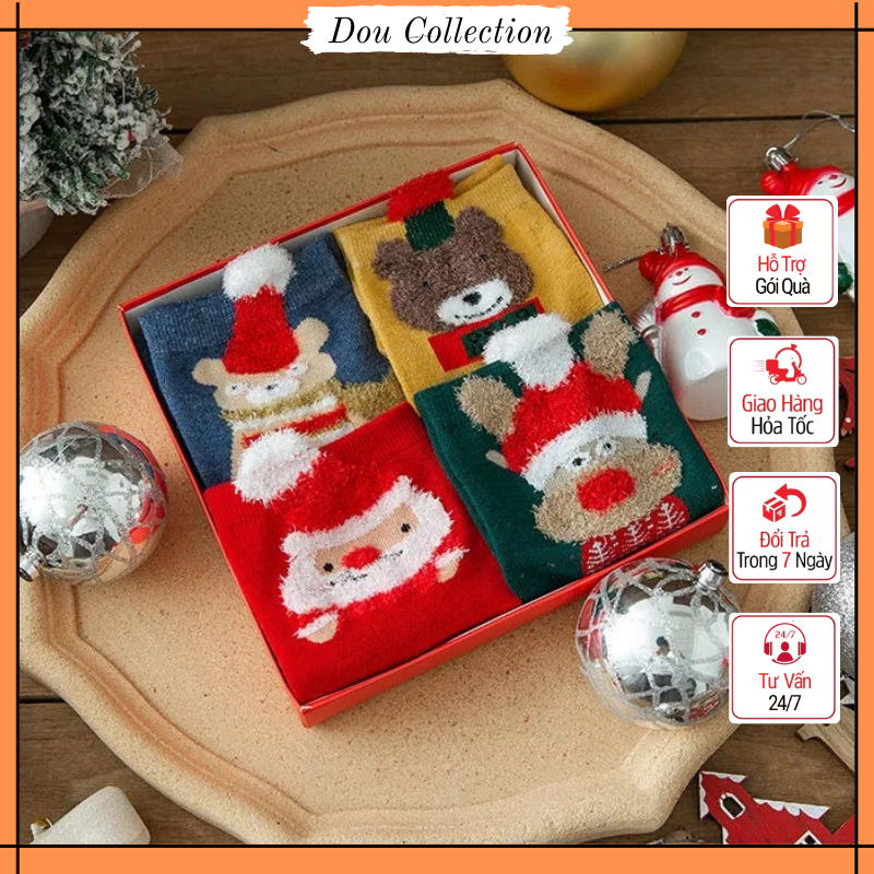 Tất vớ unisex nam nữ cổ cao chất len dày thoáng họa tiết giáng sinh cute thời trang Hàn thu đông - Mã TV094