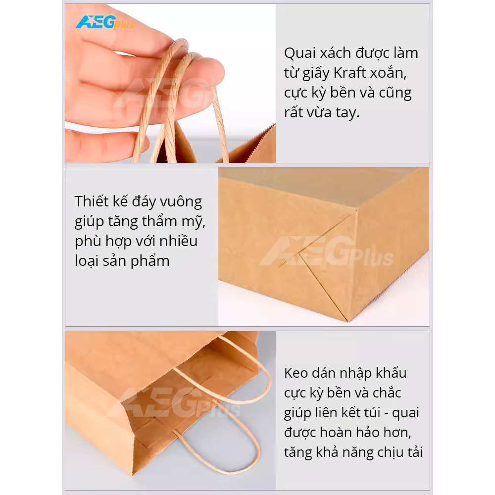 Túi Giấy Kraft Nhật có quai xách màu Nâu, trơn nhiều kích thước, túi đựng quà tặng, túi xi măng, túi bảo vệ môi trường