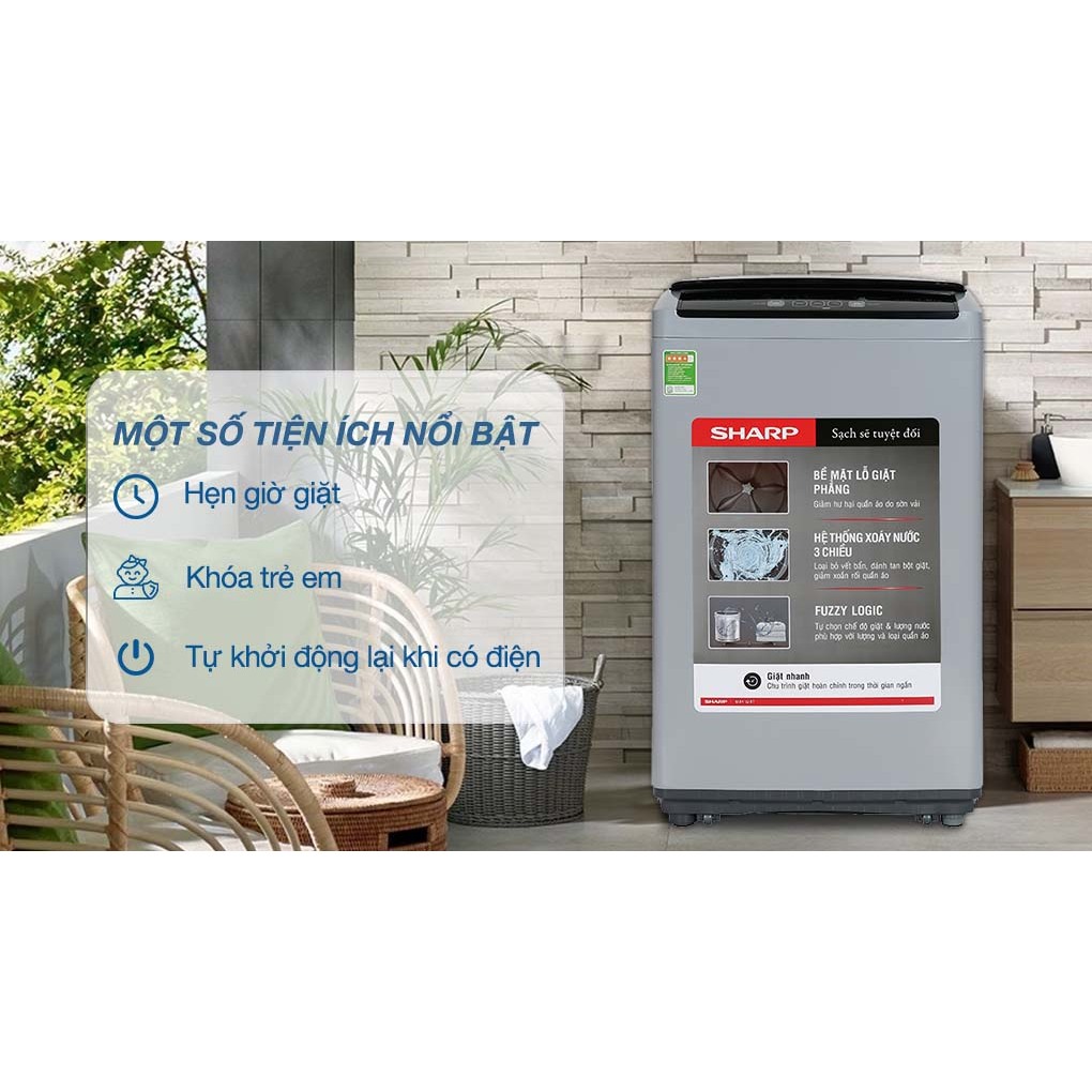 Máy giặt Sharp ES-Y75HV-S | Máy giặt Y75HV Cửa trên lồng đứng 7.5Kg công suất 145W | Bảo hành chính hãng