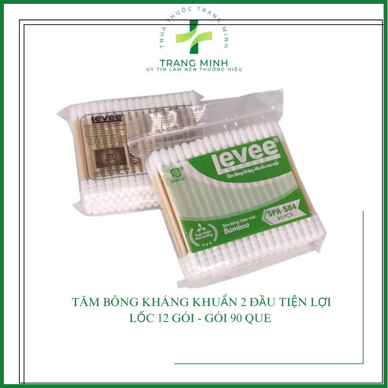 Tăm bông Levee que nhựa - gỗ người lớn 2 đầu tiện lợi, gói 100 que