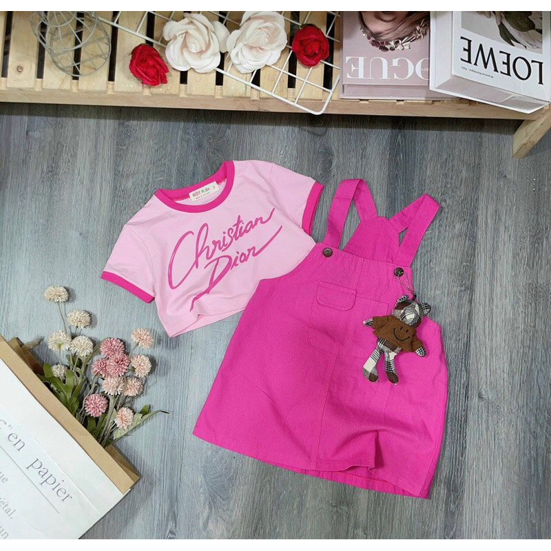 Set yếm bé gái Rotkids 7-40kg kèm gấu thật siêu đẹp , set 3 yếm váy áo thun ngắn tay kèm gấu thật hàng có cấp bán shop