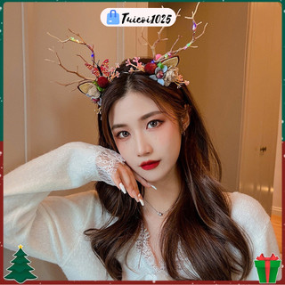 Bờm cài tóc giáng sinh, noel phát sáng, băng đô cài tóc hình sừng hươu có đèn led phát sáng